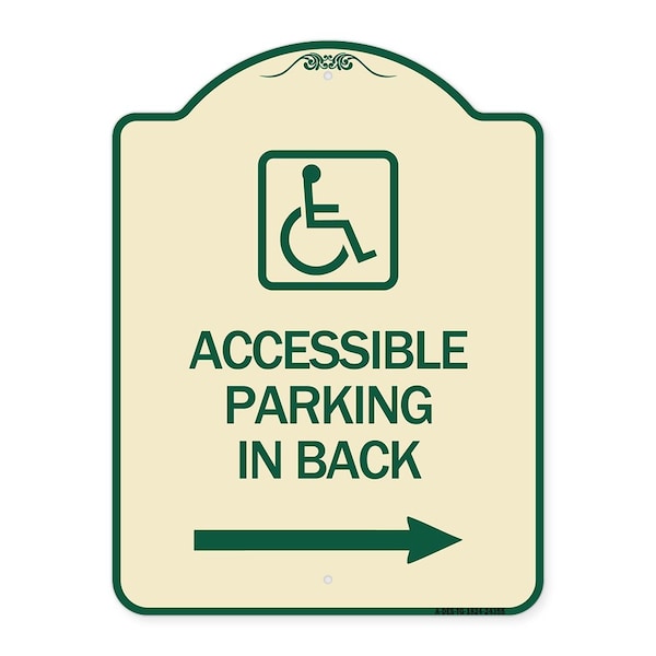 Accessible Parking on Right Arrow W/ Graphic Heavy-Gauge Aluminum Sign, 24" x 18", TG-1824-24355
